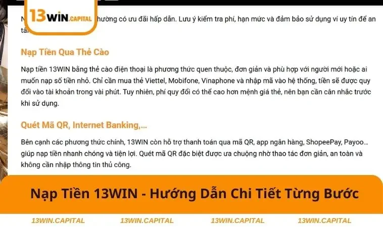 Nạp Tiền 13WIN 2 Cách nạp tiền bằng ví điện tử đơn giản và tiện lợi
